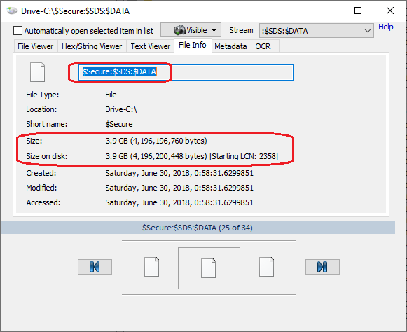 OS forensics $Secure:$SDS after disk filling