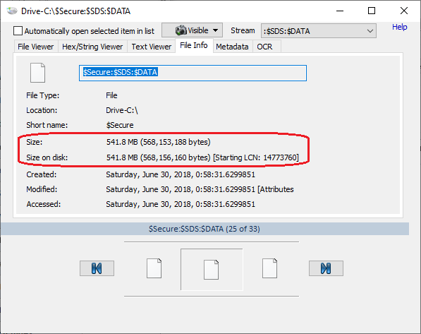 OS forensics $Secure:$SDS before disk filling